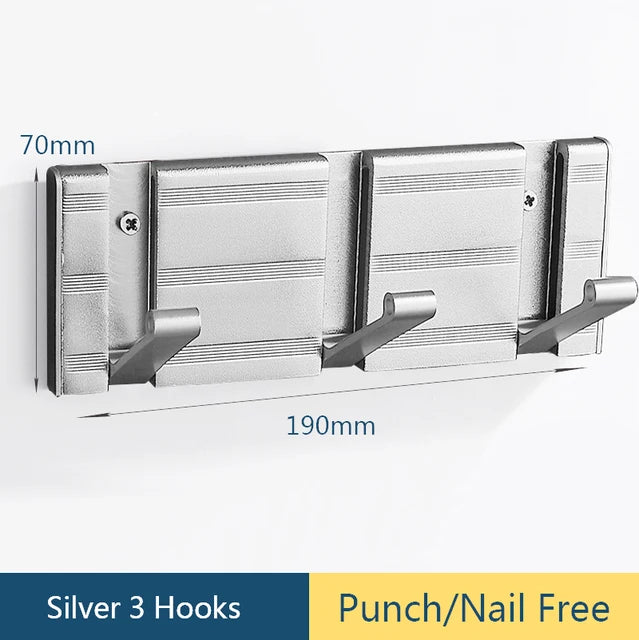 Nail Free Bathroom Coat Hook Wall Hangers Clothes Towel Holder Hang Robe Hooks Silver Wall Hook for Bathroom Kitchen Accessories