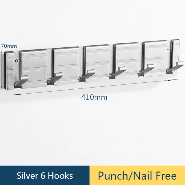 Nail Free Bathroom Coat Hook Wall Hangers Clothes Towel Holder Hang Robe Hooks Silver Wall Hook for Bathroom Kitchen Accessories