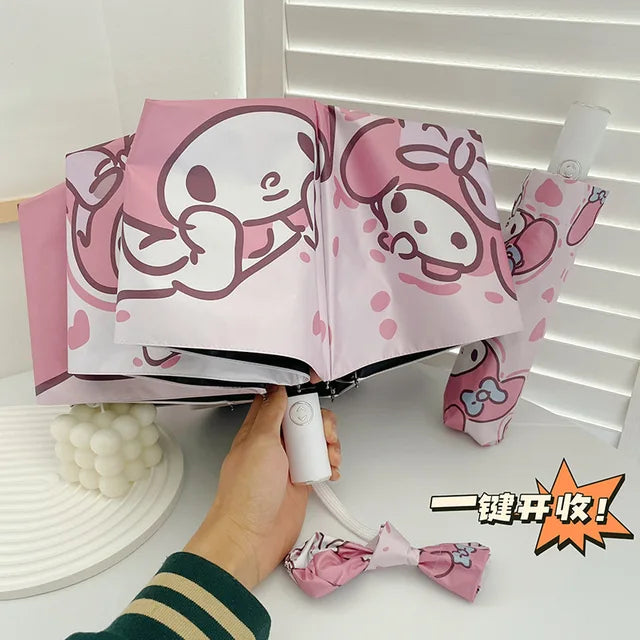 New Sanrio Melody Fully Automatic Umbrella Cartoon Anime Y2k Fashion Wind And Water Resistant Sun Rain UV Protection