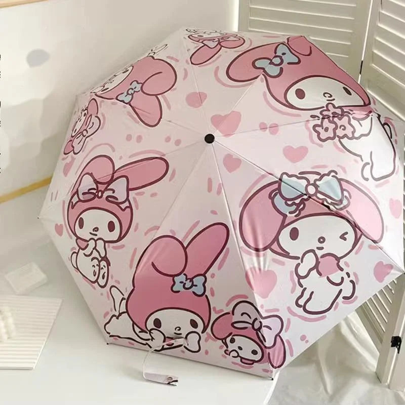 New Sanrio Melody Fully Automatic Umbrella Cartoon Anime Y2k Fashion Wind And Water Resistant Sun Rain UV Protection