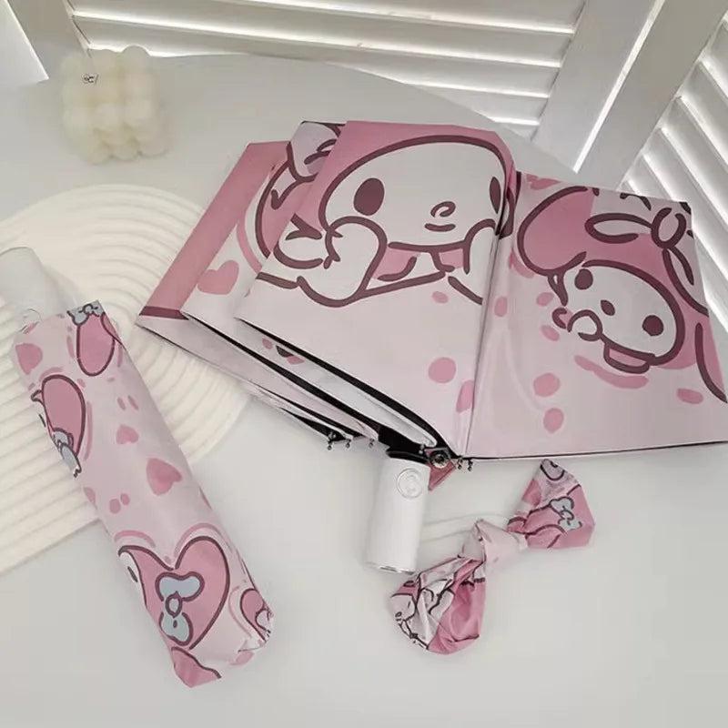 New Sanrio Melody Fully Automatic Umbrella Cartoon Anime Y2k Fashion Wind And Water Resistant Sun Rain UV Protection