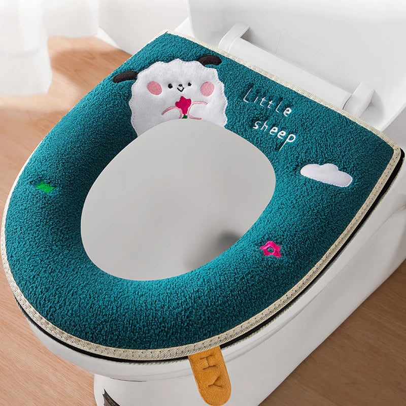 New Toilet Seat Cover Mat Zip Fastener Bathroom Toilet Pad Cushion with Handle Thicker Soft Toilet Cushion Bathroom Aceesories