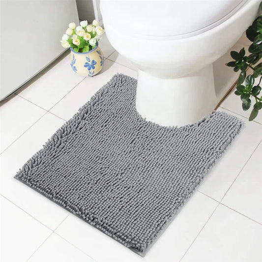 Olanly U-Shaped Chenille Toilet Rug Absorbent Quick Dry Soft Bathroom Plush Carpet Floor Decor Anti-Slip Shower Pad Bath Mat