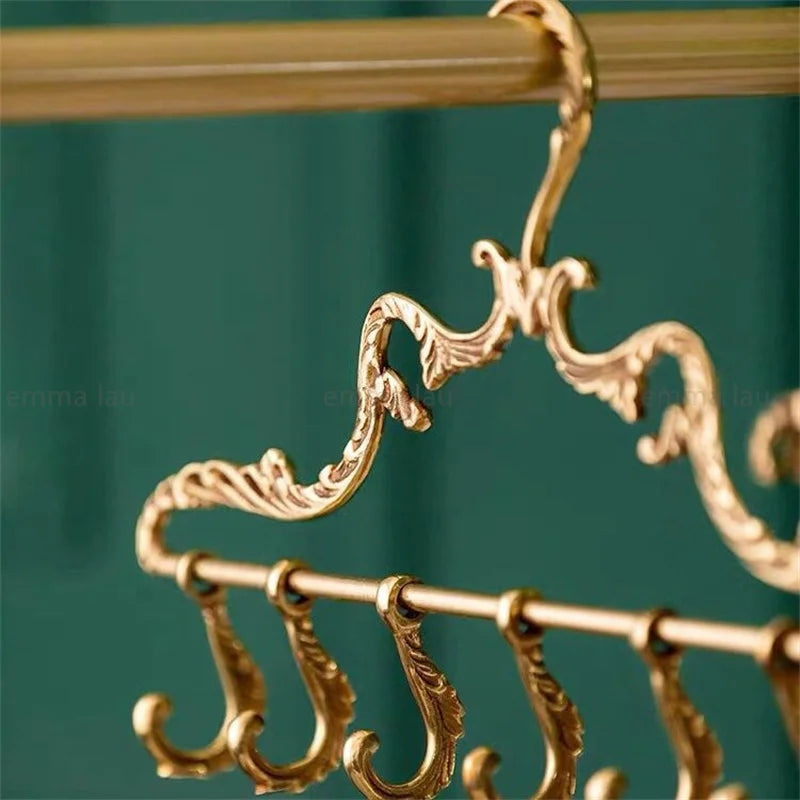 Palace Clothes Hanger Gold Solid Brass Wardrobe Hangers Strong Clothes Coat Hangers Decoration Metal Rack