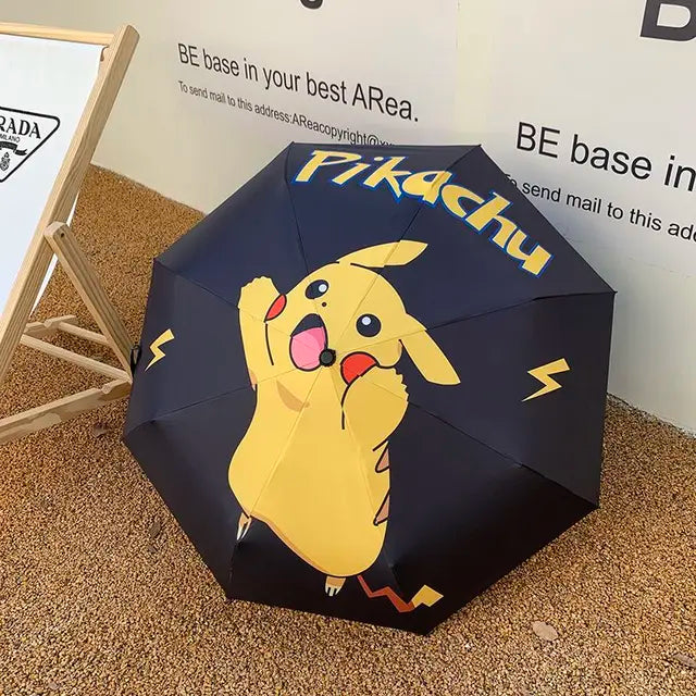 Pikachu Cartoon Anime Series Dual purpose Folding Umbrella Black Rubber Sun Visor Umbrella UV Resistant Student Umbrella