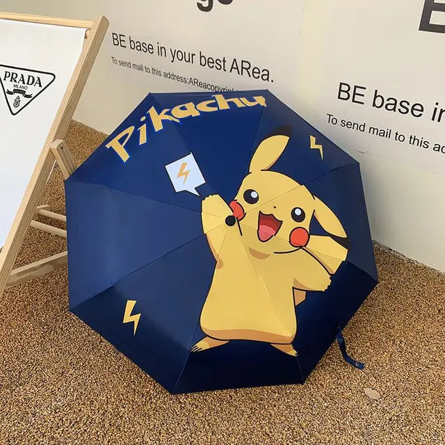 Pikachu Cartoon Anime Series Dual purpose Folding Umbrella Black Rubber Sun Visor Umbrella UV Resistant Student Umbrella