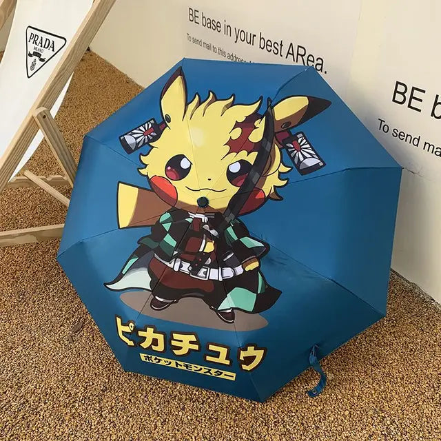 Pikachu Cartoon Anime Series Dual purpose Folding Umbrella Black Rubber Sun Visor Umbrella UV Resistant Student Umbrella