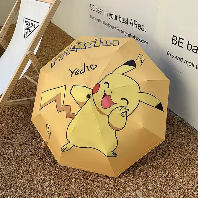 Pikachu Cartoon Anime Series Dual purpose Folding Umbrella Black Rubber Sun Visor Umbrella UV Resistant Student Umbrella