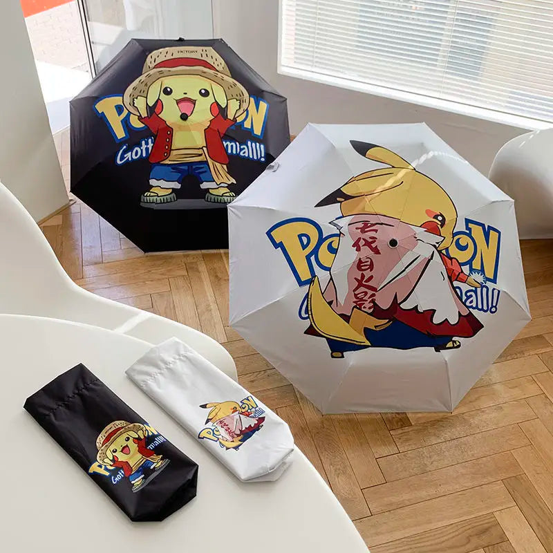 Pikachu Cartoon Anime Series Dual purpose Folding Umbrella Black Rubber Sun Visor Umbrella UV Resistant Student Umbrella