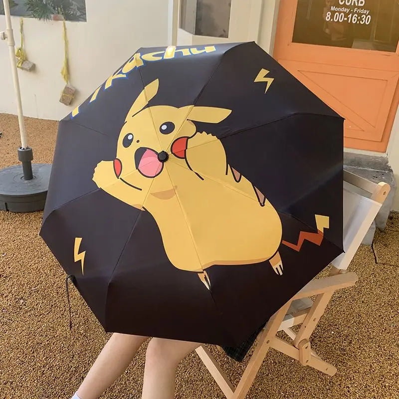 Pikachu Cartoon Anime Series Dual purpose Folding Umbrella Black Rubber Sun Visor Umbrella UV Resistant Student Umbrella