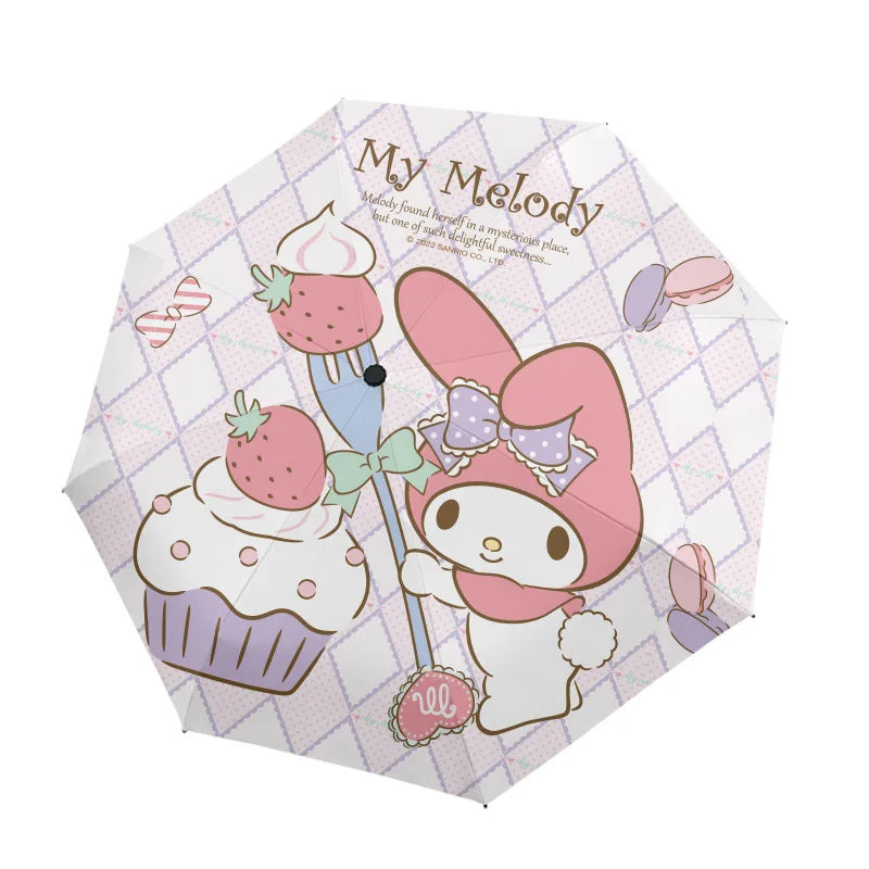 Sanrio Melody Automatic Umbrella Cute Cartoon Sunscreen Umbrella Sun and Rain Dual Use Folding Black Rubber Umbrella