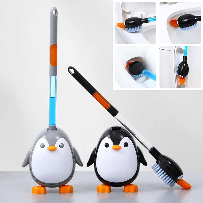 Silicone Non Dead Corner Cleaning Brush Toilet Brush Press Out Liquid Wall Mounted Brush with Base and Long Handle