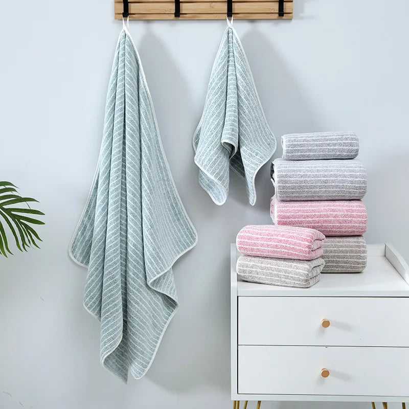 Stripe Coral Plush Towels Bath Adult Household Male and Female Children Absorbent Thickened Hair Hand Soft Drying Shower Towels