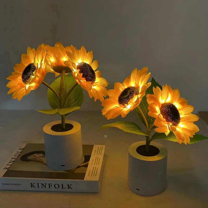 Sunflower Tree Lights Table Lamp Fairy Mother's Day Rose Flower Night Light Home Party Christmas Wedding Bedroom Decoration Gift