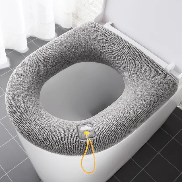 Thicker Winter Warm Toilet Seat Cover Mat Bathroom Toilet Pad Cushion with Handle Soft Washable Closestool Warmer Accessories