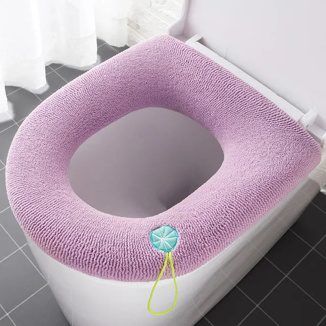 Thicker Winter Warm Toilet Seat Cover Mat Bathroom Toilet Pad Cushion with Handle Soft Washable Closestool Warmer Accessories