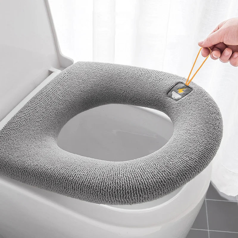 Thicker Winter Warm Toilet Seat Cover Mat Bathroom Toilet Pad Cushion with Handle Soft Washable Closestool Warmer Accessories