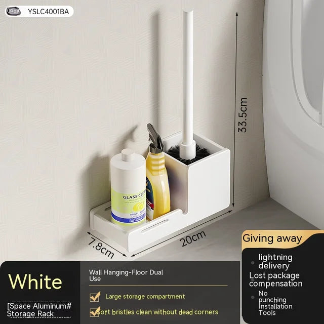 Toilet Brush and Holder with , Compact Size Toilet Bowl Brush with Storage Shelf Metal Handle Space Saving for Storage