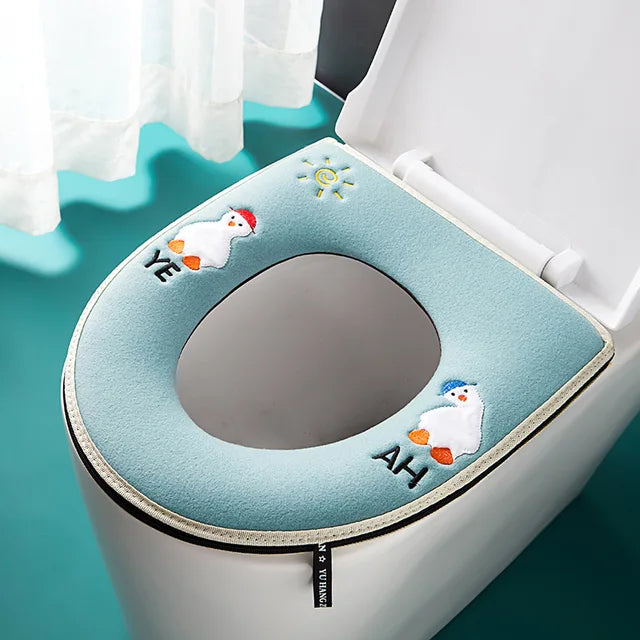 Toilet Cover Plush Seat Cover Models Waterproof Universal Model Toilet Ring Washable Zipper Bathroom Mat Decorative Toilet Seat