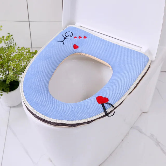 Toilet Cover Plush Seat Cover Models Waterproof Universal Model Toilet Ring Washable Zipper Bathroom Mat Decorative Toilet Seat