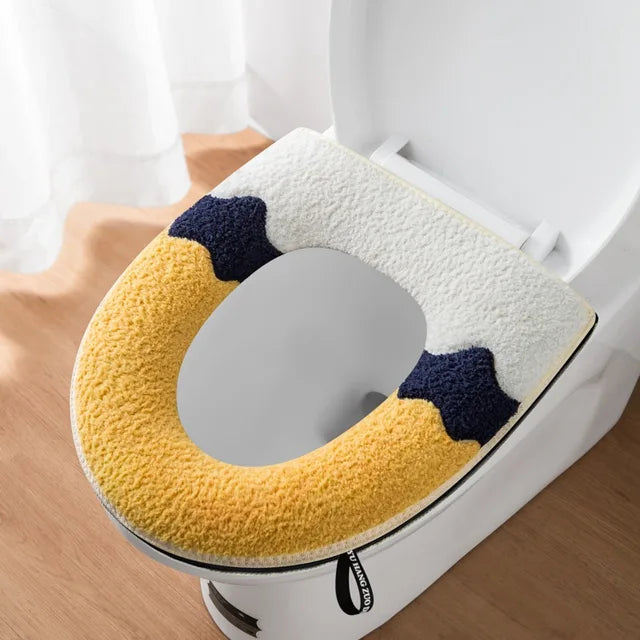 Toilet Cover Plush Seat Cover Models Waterproof Universal Model Toilet Ring Washable Zipper Bathroom Mat Decorative Toilet Seat