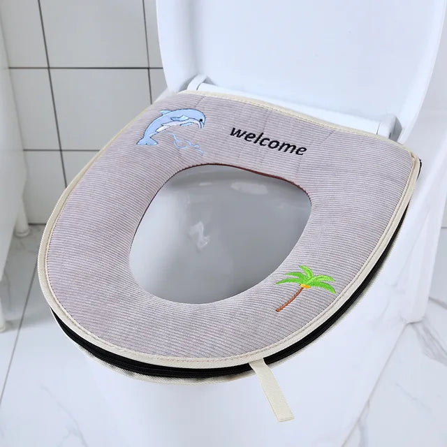 Toilet Cover Plush Seat Cover Models Waterproof Universal Model Toilet Ring Washable Zipper Bathroom Mat Decorative Toilet Seat