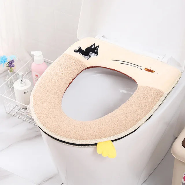 Toilet Cover Plush Seat Cover Models Waterproof Universal Model Toilet Ring Washable Zipper Bathroom Mat Decorative Toilet Seat