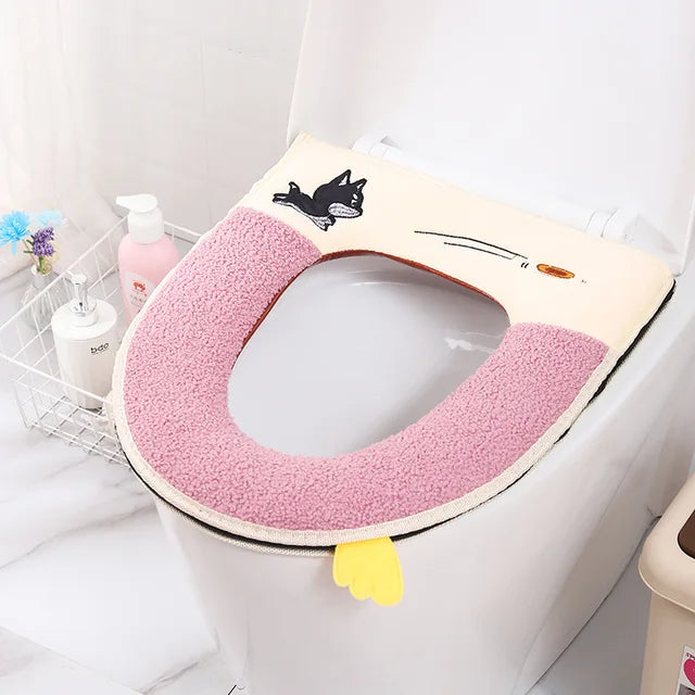 Toilet Cover Plush Seat Cover Models Waterproof Universal Model Toilet Ring Washable Zipper Bathroom Mat Decorative Toilet Seat