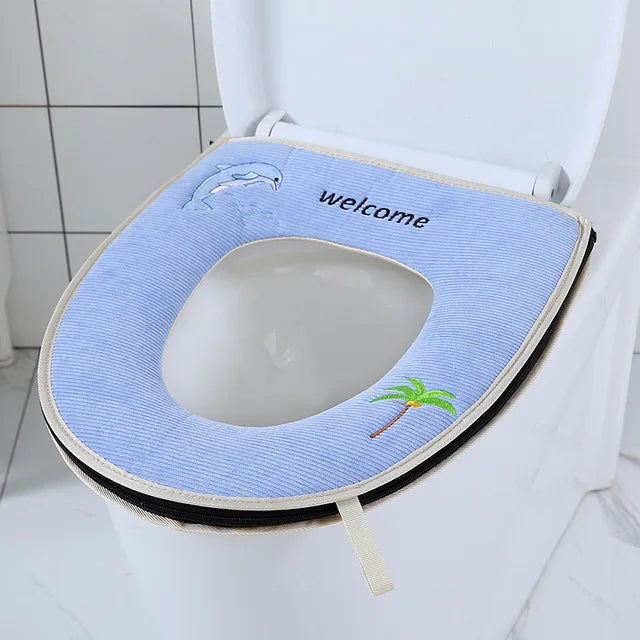 Toilet Cover Plush Seat Cover Models Waterproof Universal Model Toilet Ring Washable Zipper Bathroom Mat Decorative Toilet Seat