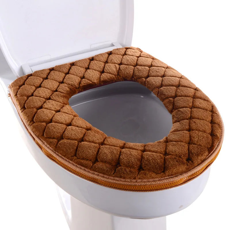 Toilet Cover Plush Seat Cover Models Waterproof Universal Model Toilet Ring Washable Zipper Bathroom Mat Decorative Toilet Seat