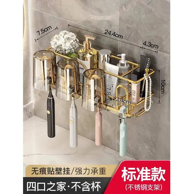 Toothbrush Rack Bathroom Punch-free Mouthwash Cup Light Luxury Tooth Cup Wall-mounted Storage Electric Toothbrush Shelf Set