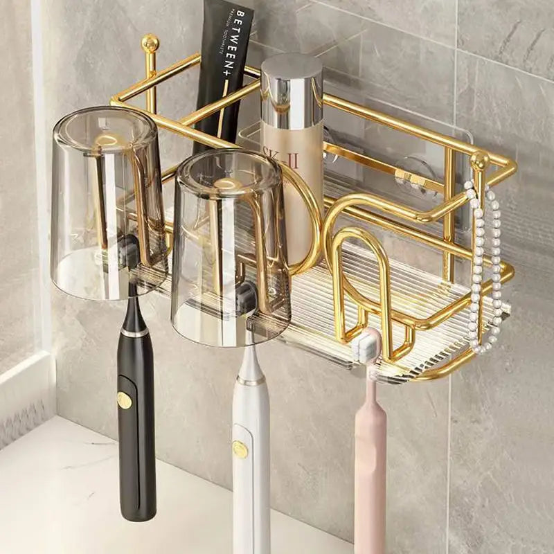 Toothbrush Rack Bathroom Punch-free Mouthwash Cup Light Luxury Tooth Cup Wall-mounted Storage Electric Toothbrush Shelf Set