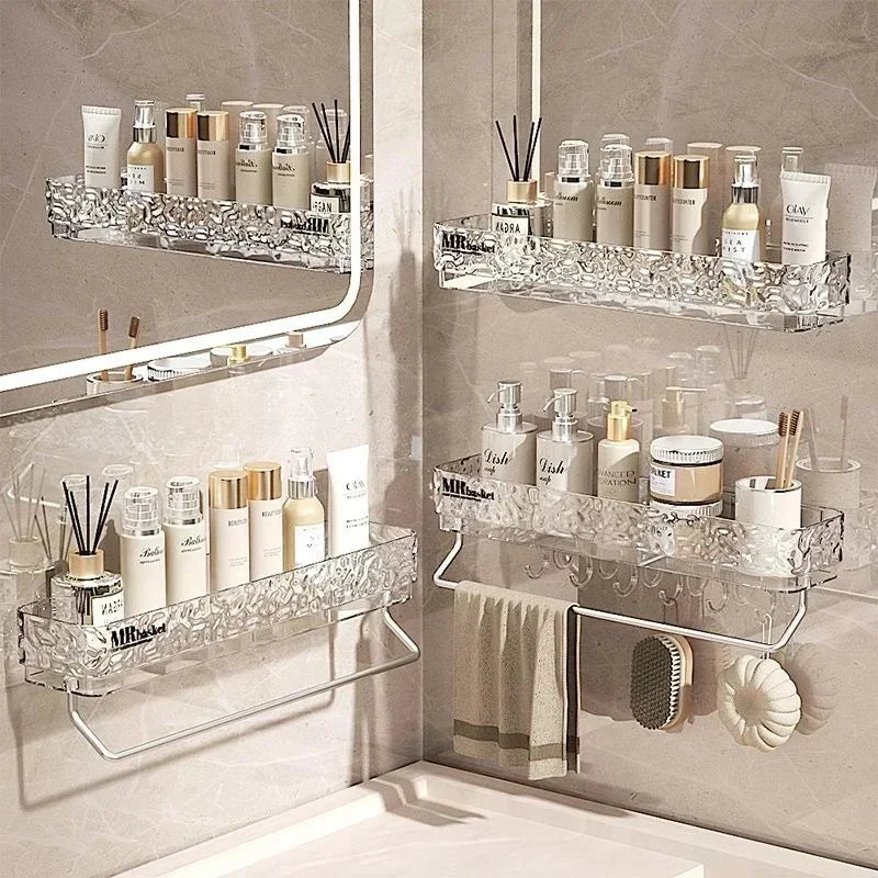 Transparent Wall Sink Racks Restroom Home Light Triangle Ins Storage Luxury Shelves No Mounted Organiser Bathroom Punch