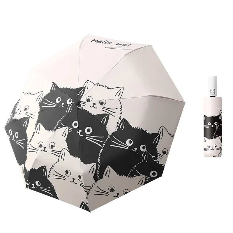 Umbrella Cartoon Cat Umbrella Women's Rain Rain Dual Use Cute Sunshade Umbrella Automatic Student Sun Umbrella UV Protection