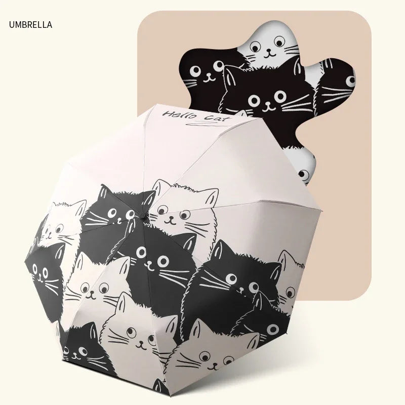 Umbrella Cartoon Cat Umbrella Women's Rain Rain Dual Use Cute Sunshade Umbrella Automatic Student Sun Umbrella UV Protection