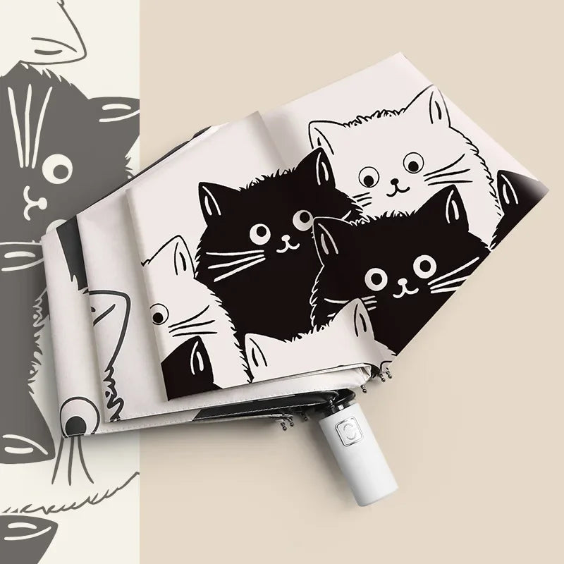 Umbrella Cartoon Cat Umbrella Women's Rain Rain Dual Use Cute Sunshade Umbrella Automatic Student Sun Umbrella UV Protection