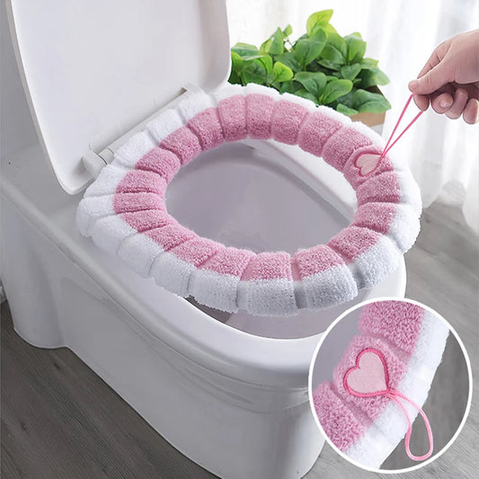 Universal Toilet Seat Cover Four Season Warm Soft WC Mat Bathroom Washable Removable Zipper With Flip LidHandle Household Travel