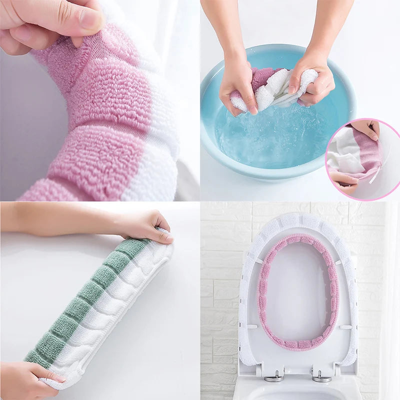 Universal Toilet Seat Cover Four Season Warm Soft WC Mat Bathroom Washable Removable Zipper With Flip LidHandle Household Travel