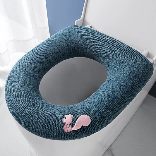 Universal Toilet Seat Cover Pure Color Squirrel Pattern Closestool Mat Soft Warm Toilet Seat Cushion Bathroom Toilet Accessories