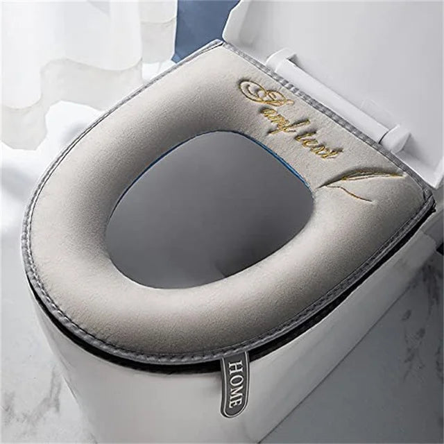 Universal Toilet Seat Cover Winter Warm Soft WC Mat Bathroom Washable Removable Zipper With Flip LidHandle Waterproof Household