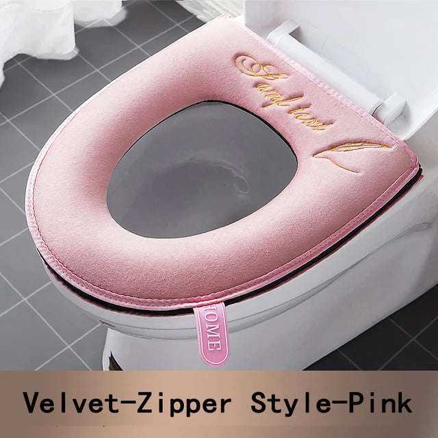 Universal Toilet Seat Cover Winter Warm Soft WC Mat Bathroom Washable Removable Zipper With Flip LidHandle Waterproof Household