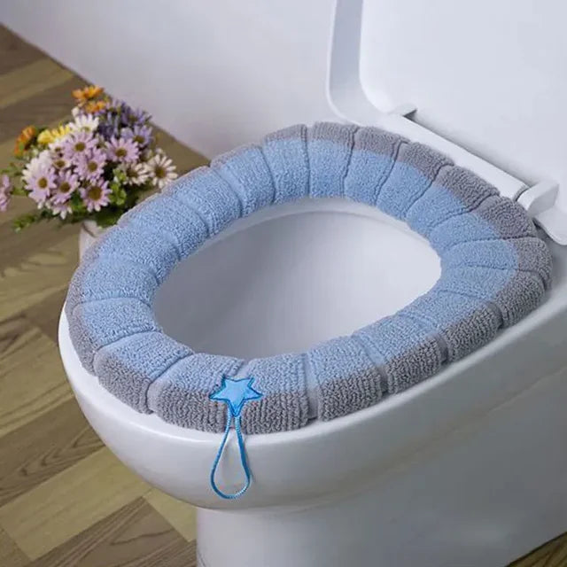 Universal Toilet Seat Cover Winter Warm Soft WC Mat O-shaped Bathroom Cushion with Handle winter Keep Warm Bathroom Accessories