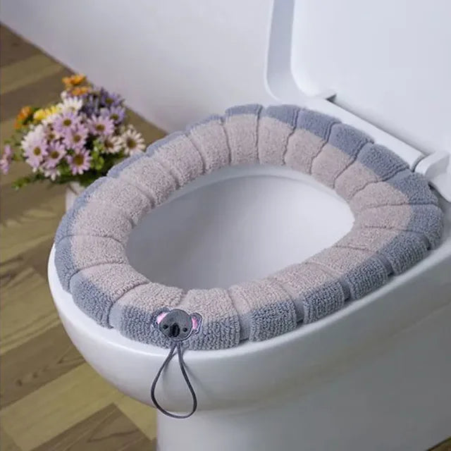 Universal Toilet Seat Cover Winter Warm Soft WC Mat O-shaped Bathroom Cushion with Handle winter Keep Warm Bathroom Accessories