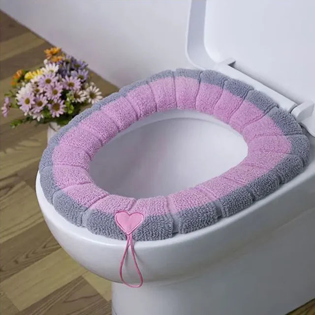 Universal Toilet Seat Cover Winter Warm Soft WC Mat O-shaped Bathroom Cushion with Handle winter Keep Warm Bathroom Accessories