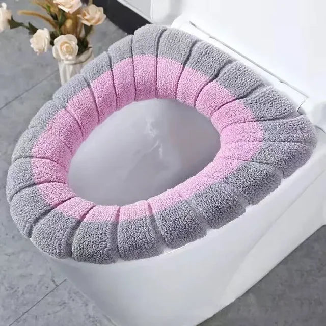 Universal Toilet Seat Cover Winter Warm Soft WC Mat O-shaped Bathroom Cushion with Handle winter Keep Warm Bathroom Accessories