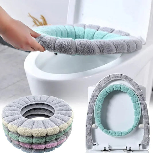 Universal Toilet Seat Cover Winter Warm Soft WC Mat O-shaped Bathroom Cushion with Handle winter Keep Warm Bathroom Accessories