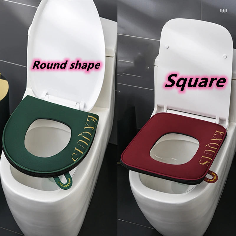 Universal with Flip Lid Handle Warm flannelette Toilet Seat Cover Bathroom Removable Zipper Type Washable Wc Thicken Seat Mat