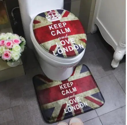 Vintage British stlyle Union Jack printed toilet mat seat pad carpet rug foot mat non-slip absorbent U-type mat