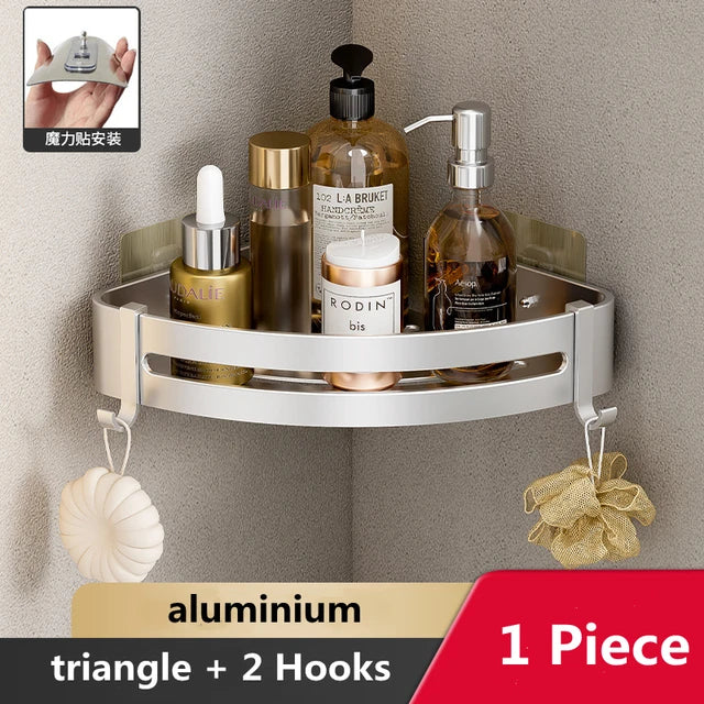 Wall Mounted Bathroom Corner Shelf Punch Free Shower Storage Rack Shampoo Makeup Organizer Space Aluminum Anti Rust Shelves