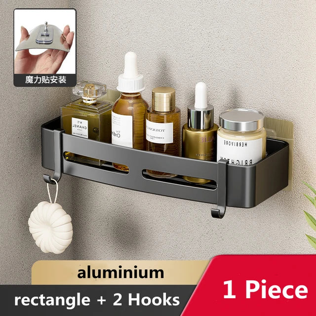 Wall Mounted Bathroom Corner Shelf Punch Free Shower Storage Rack Shampoo Makeup Organizer Space Aluminum Anti Rust Shelves